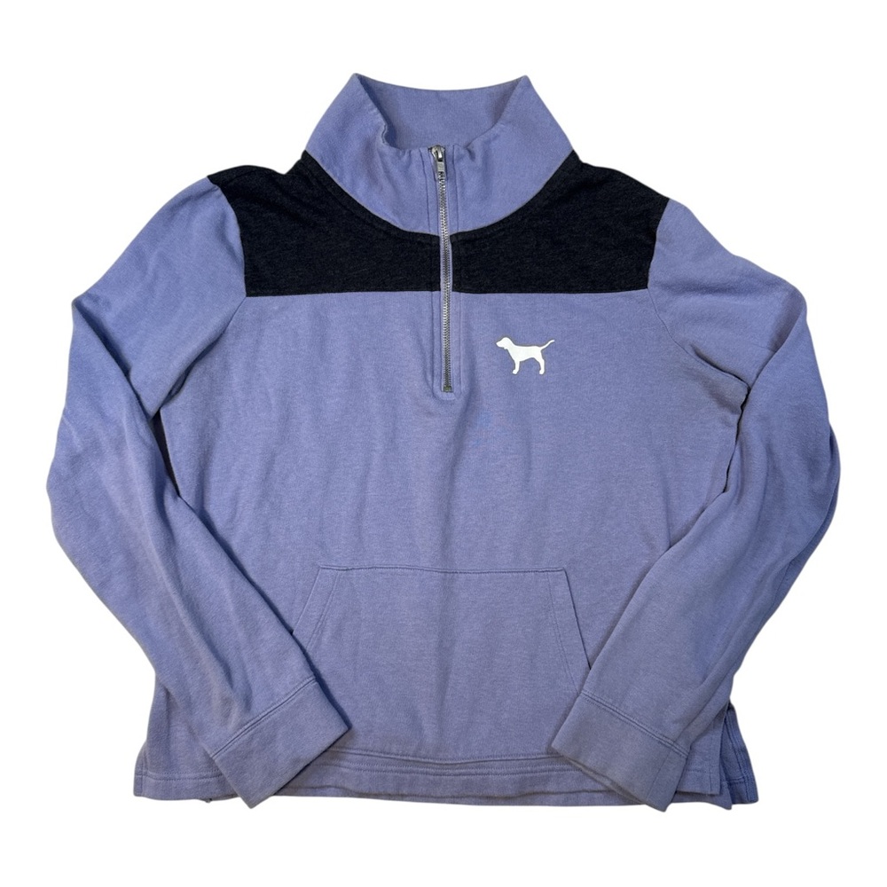 Victoria’s Secret PINK Half Zip Pullover Sweatshirt Purple Black